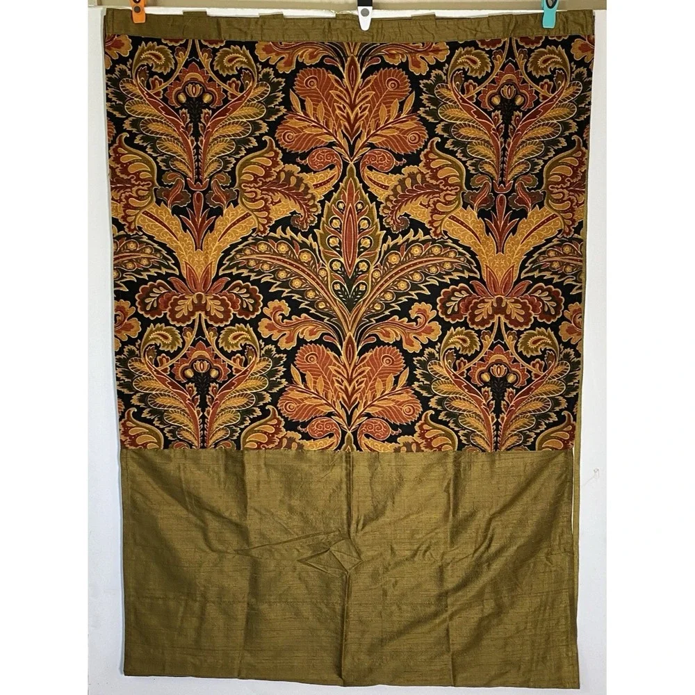 India's Heritage Curtain Set Green Multi Brocade Silk Tab 41x118‎ Room Darkening